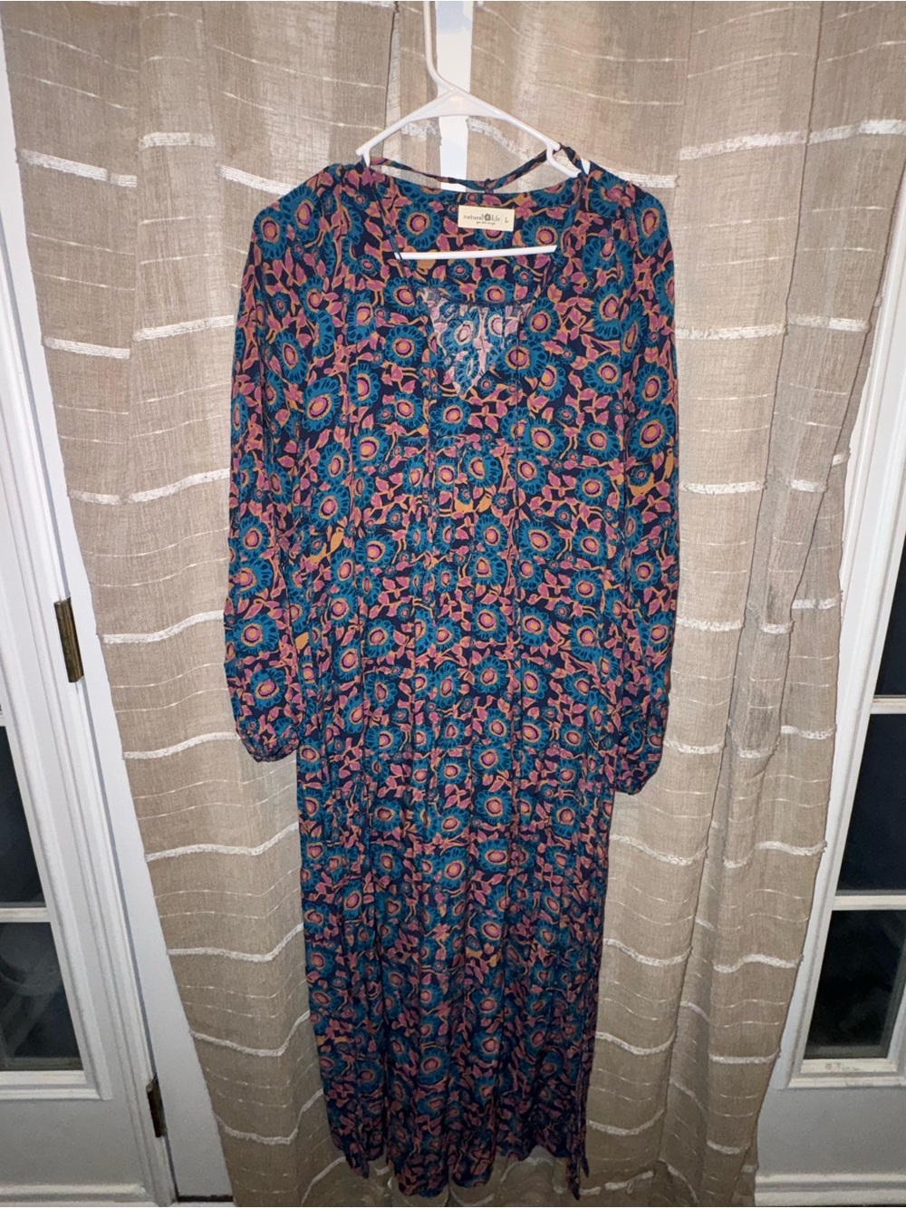 NATURAL LIFE Teal Floral Long Sleeve Maxi Dress with Pink Accents
